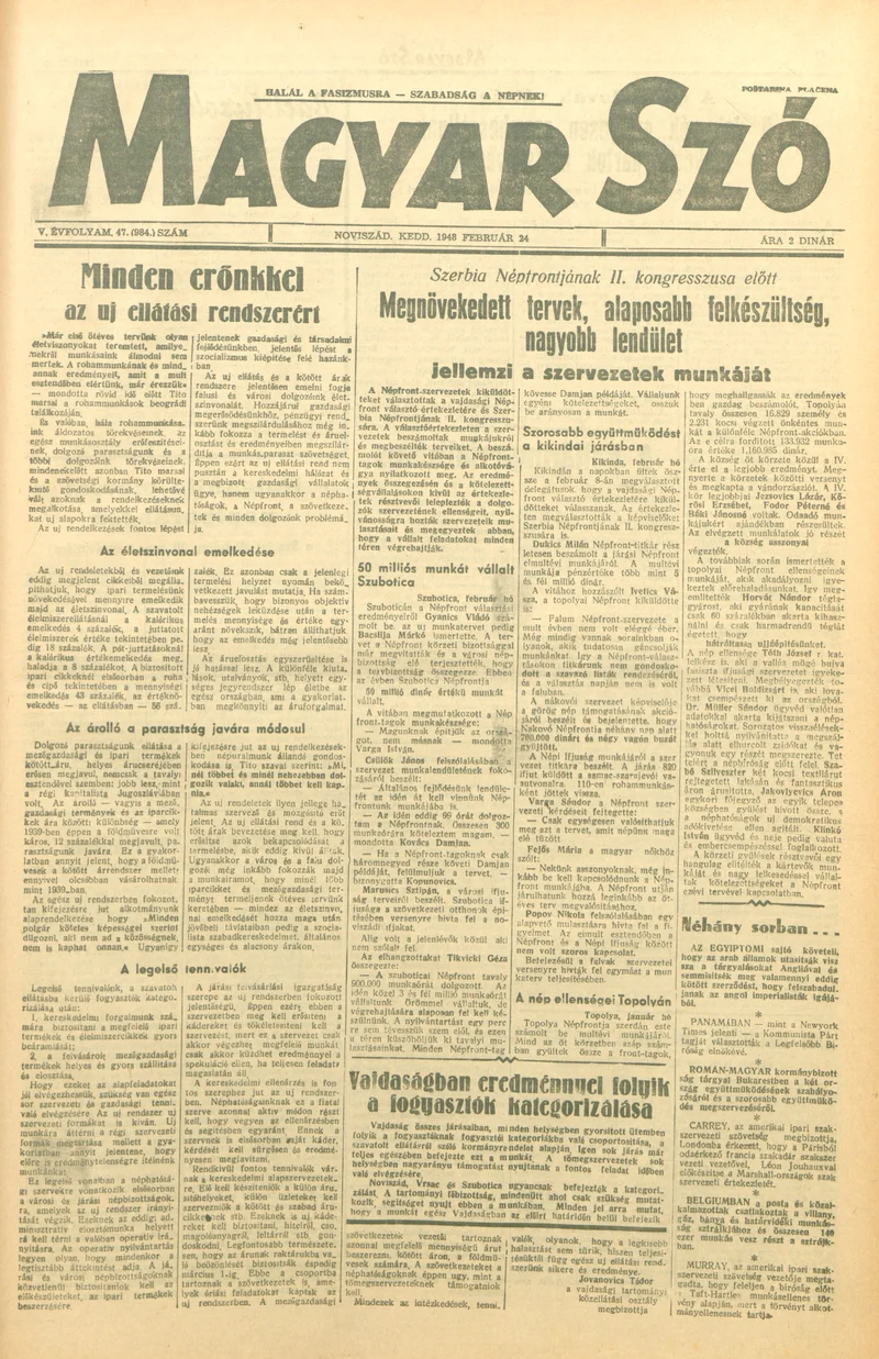Magyar Szó, 5. évf. 1948. február 24. 47. sz. 1–6. oldal
