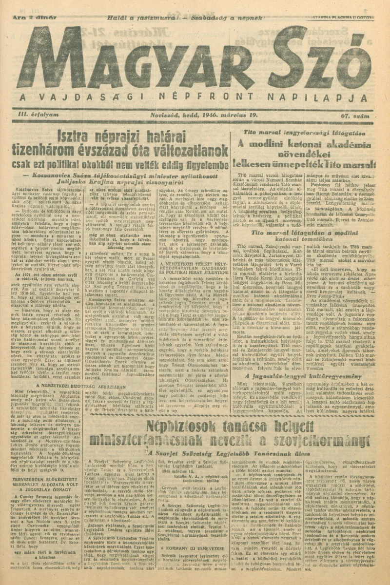 Magyar Szó, 3. évf. 1946. március 19. 67. sz. 1–6. oldal