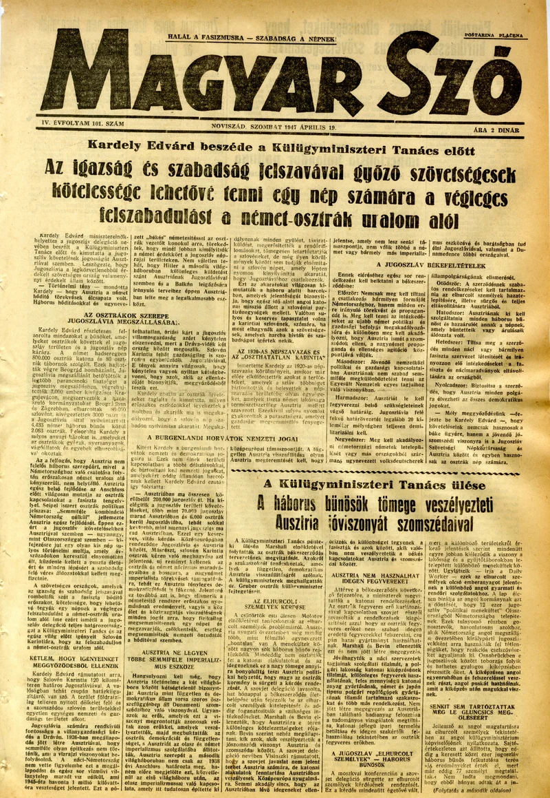 Magyar Szó, 4. évf. 1947. április 19. 101. sz. 1–6. oldal