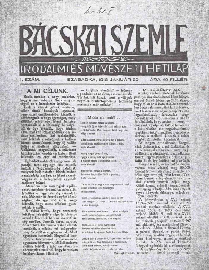 Bácskai Szemle, 26. évf. 1918. január 20. 1. sz.