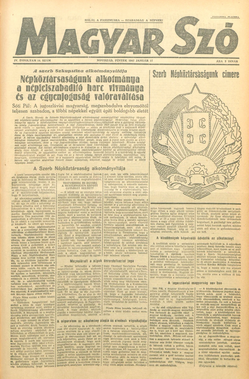 Magyar Szó, 4. évf. 1947. január 17. 14. sz. 1–6. oldal