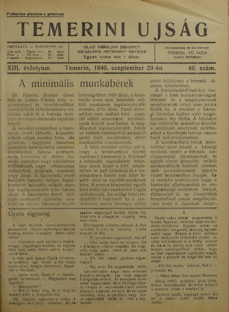 Temerini Újság 1928-1944, 13. évf. 1940. szeptember 29. 40. sz.