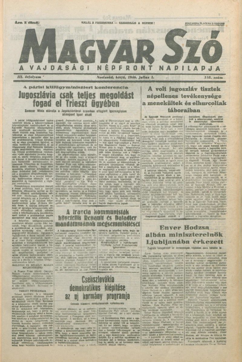 Magyar Szó, 3. évf. 1946. július 1. 155. sz. 1–6. oldal