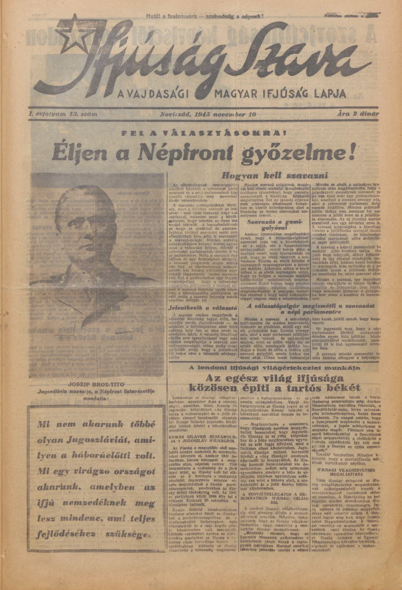 Ifjúság Szava, 1. évf. 1945. november 10. 13. sz.