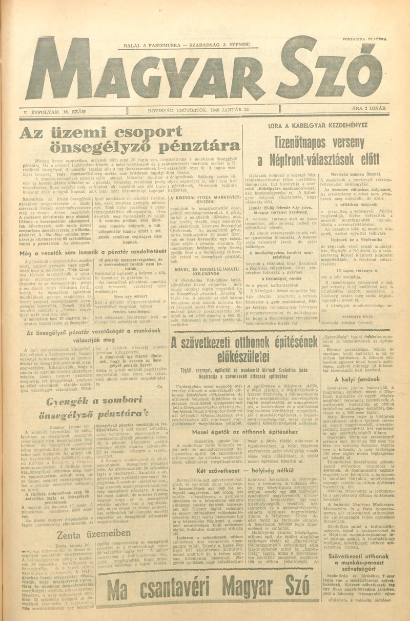 Magyar Szó, 5. évf. 1948. január 22. 18. sz. 1–8. oldal