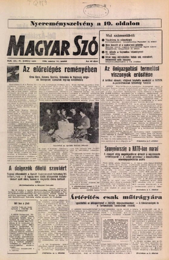 Magyar Szó, 43. évf. 1986. március 14. 71. sz. 1–16. oldal
