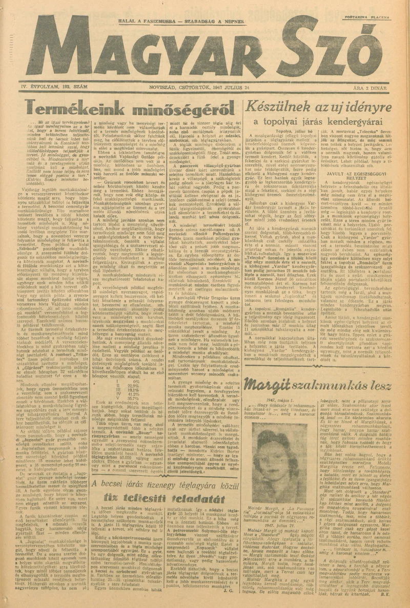 Magyar Szó, 4. évf. 1947. július 24. 182. sz. 1–8. oldal
