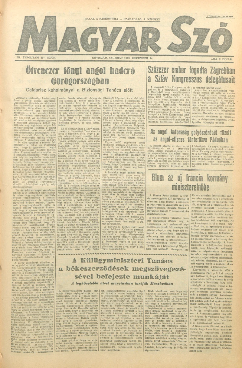Magyar Szó, 3. évf. 1946. december 14. 297. sz. 1–6. oldal