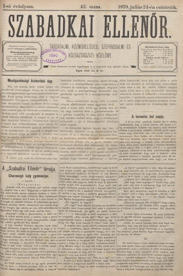 Szabadkai Ellenőr, 1. évf. 1879. július 24. 42. sz.
