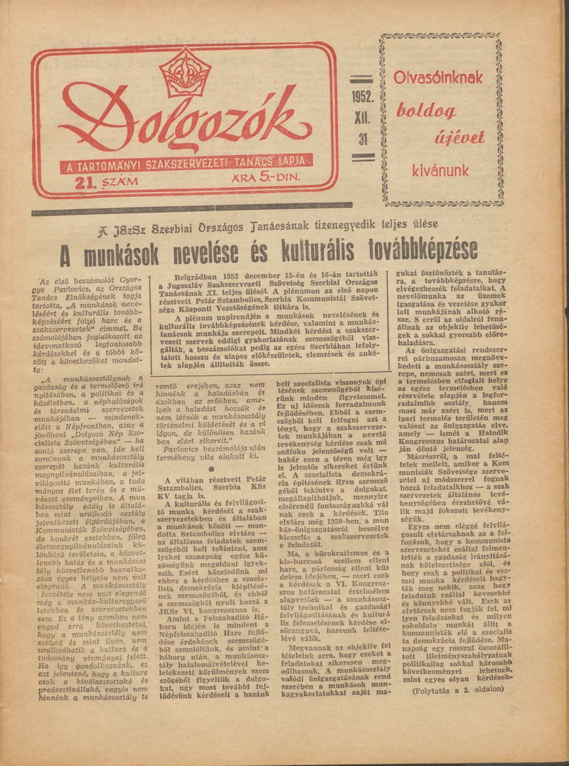 Dolgozók, 6. évf. 1952. december 31. 21. sz.