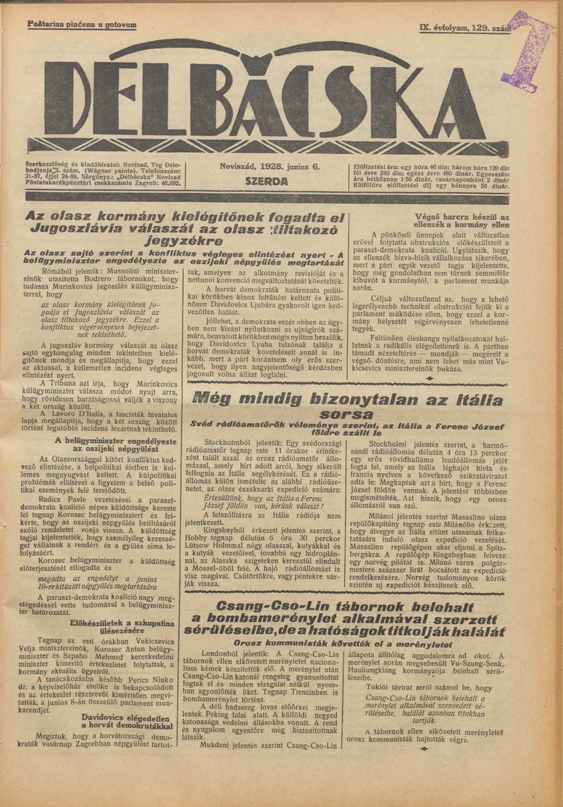 Délbácska, 9. évf. 1928. június 6. 129. sz.