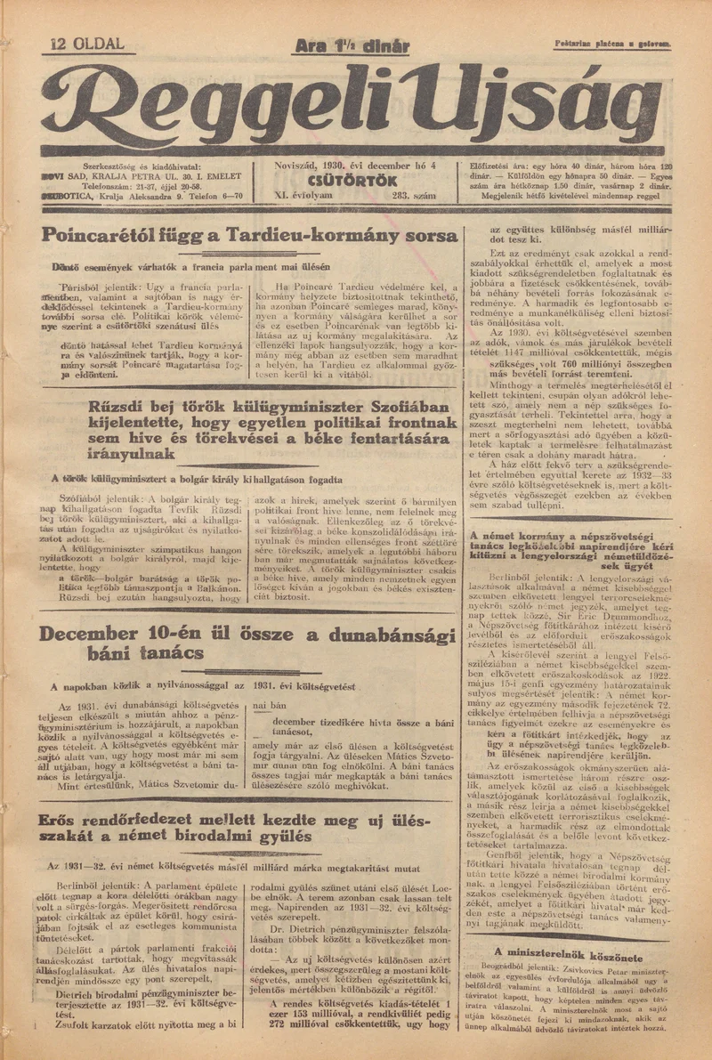 Reggeli Újság, 11. évf. 1930. december 4. 283. sz.