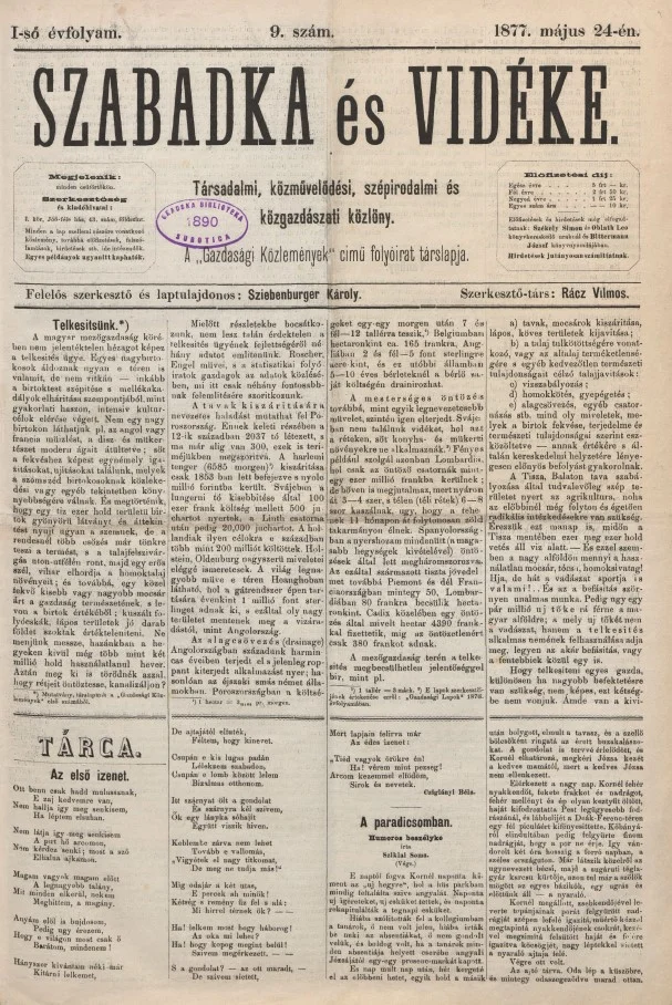 Szabadka és vidéke, 1. évf. 1877. május 24. 9. sz.