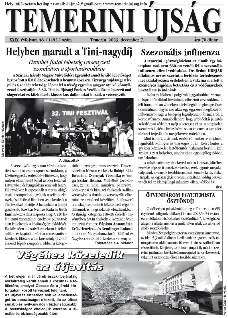 Temerini Újság, 29. évf. 2023. december 7. 48. sz.