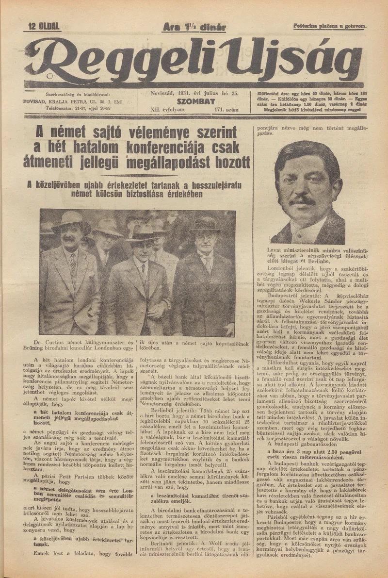 Reggeli Újság, 12. évf. 1931. július 25. 171. sz.