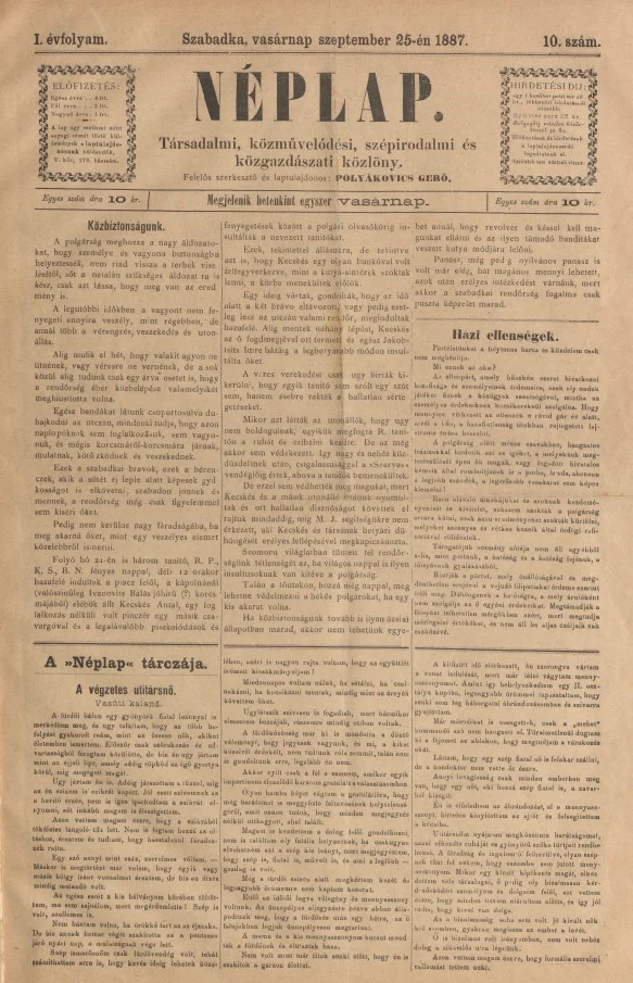 Néplap, 1. évf. 1887. szeptember 25. 10. sz.