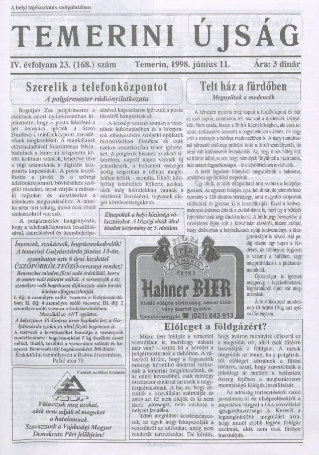 Temerini Újság, 4. évf. 1998. június 11. 23. sz.