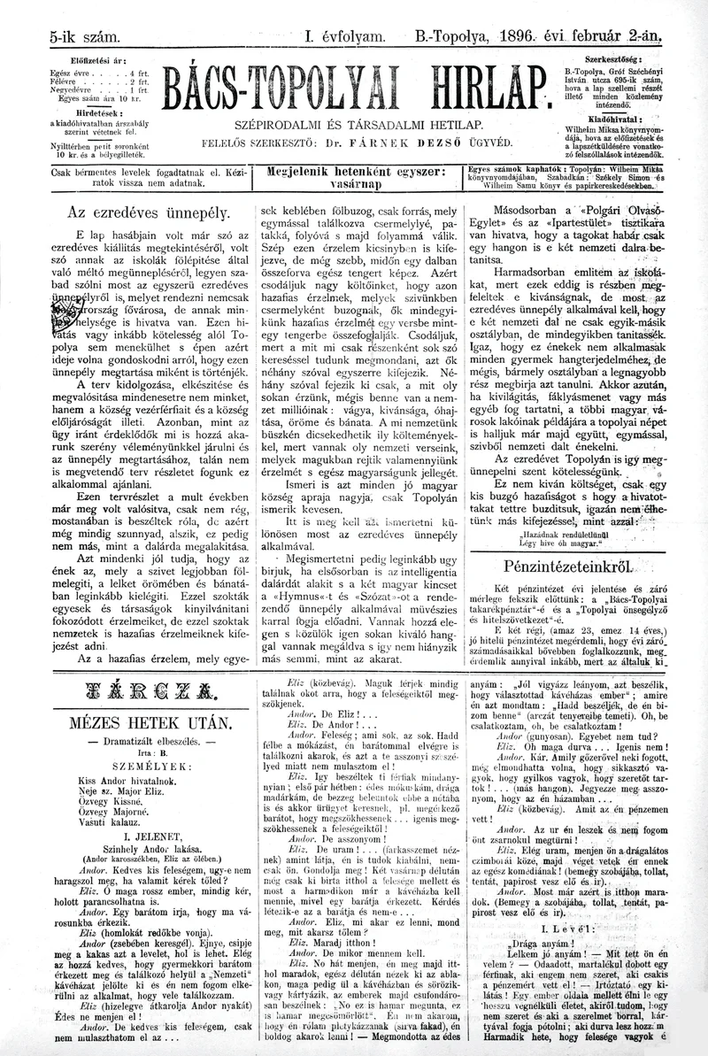 Bács-Topolyai Hirlap, 1. évf. 1896. február 2. 5. sz.