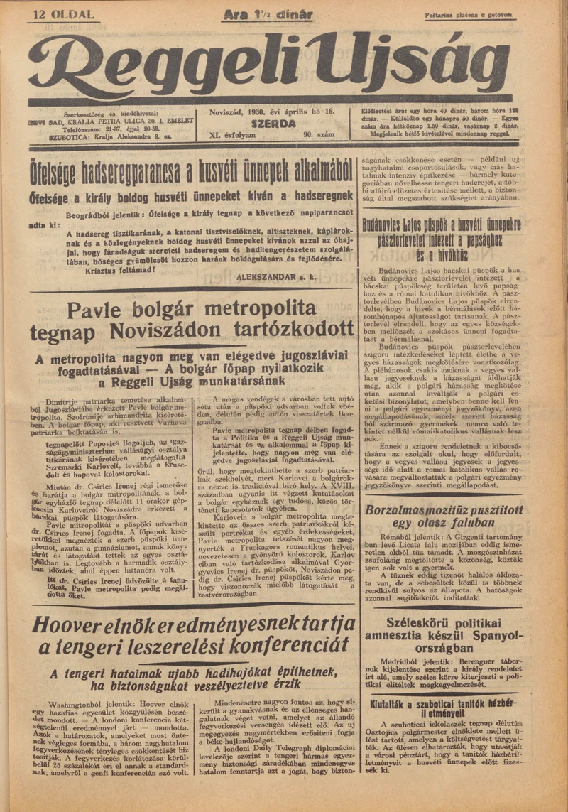 Reggeli Újság, 11. évf. 1930. április 16. 90. sz.