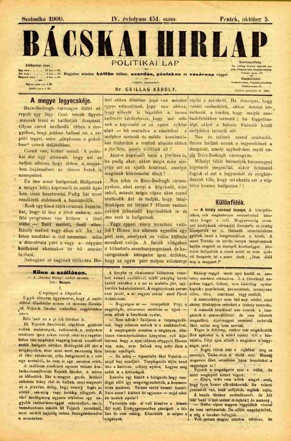 Bácskai Hirlap, 4. évf. 1900. október 5. 151. sz.