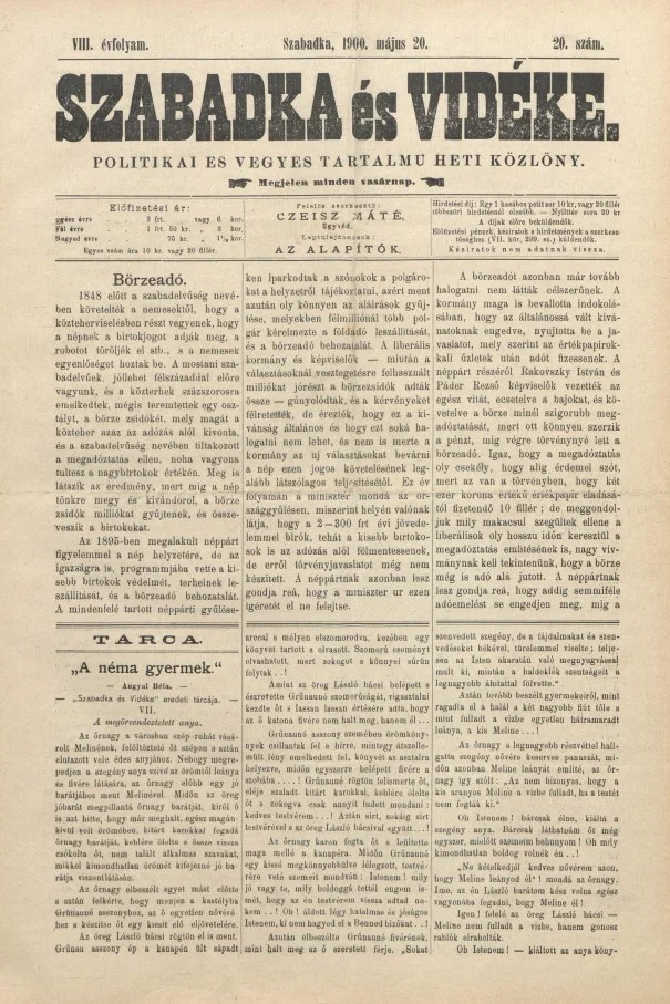 Szabadka és vidéke II, 8. évf. 1900. május 20. 20. sz.