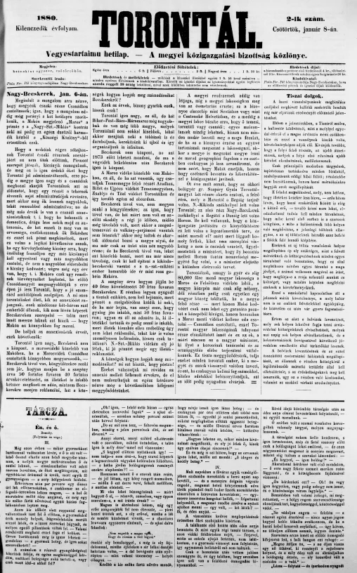 Torontál, 9. évf. 1880. január 8. 2. sz.
