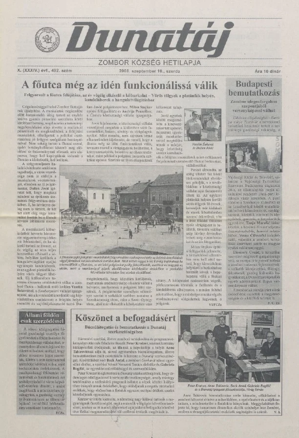 Dunatáj, 10. évf. 2008. szeptember 10. 492. sz.