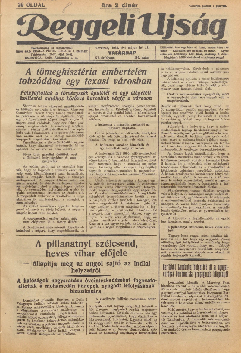 Reggeli Újság, 11. évf. 1930. május 11. 110. sz.