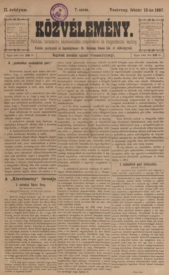 Közvélemény, 2. évf. 1887. február 13. 7. sz.
