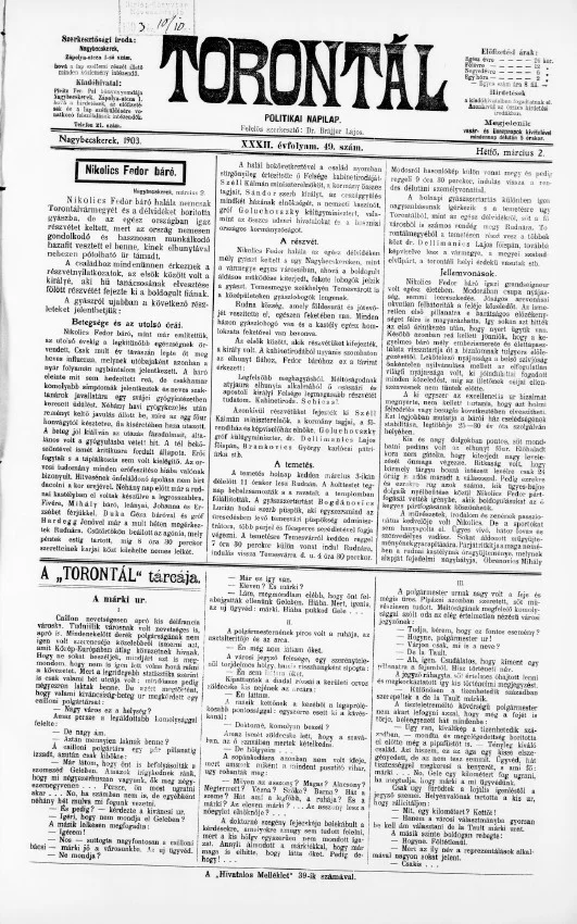Torontál, 32. évf. 1903. március 2. 49. sz.