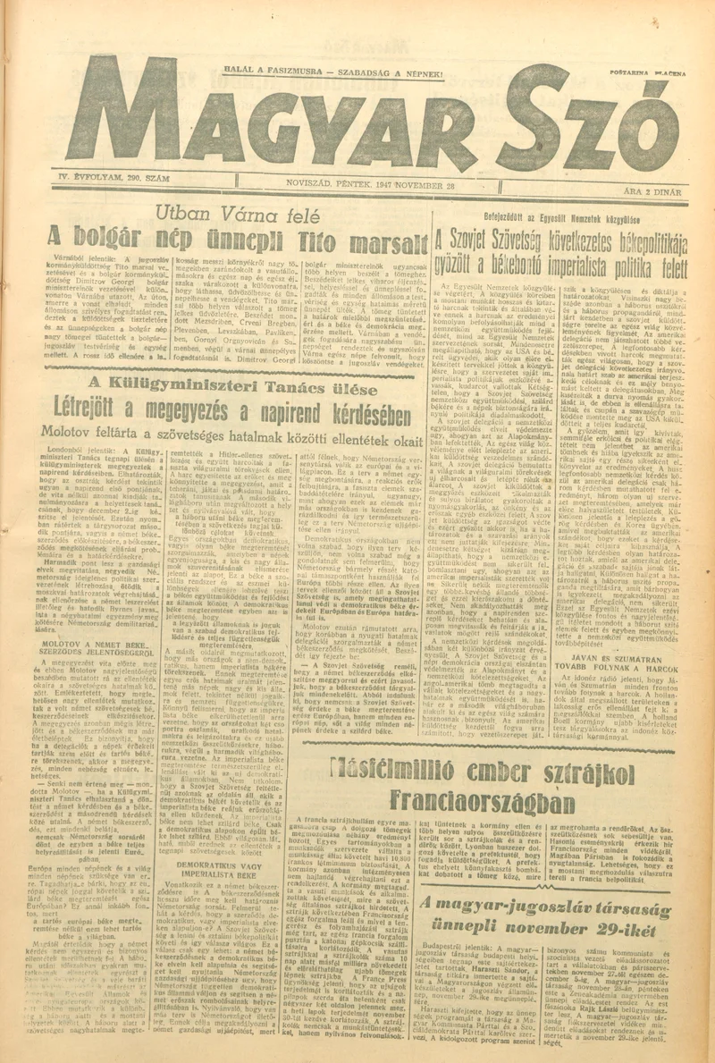 Magyar Szó, 4. évf. 1947. november 28. 290. sz. 1–6. oldal