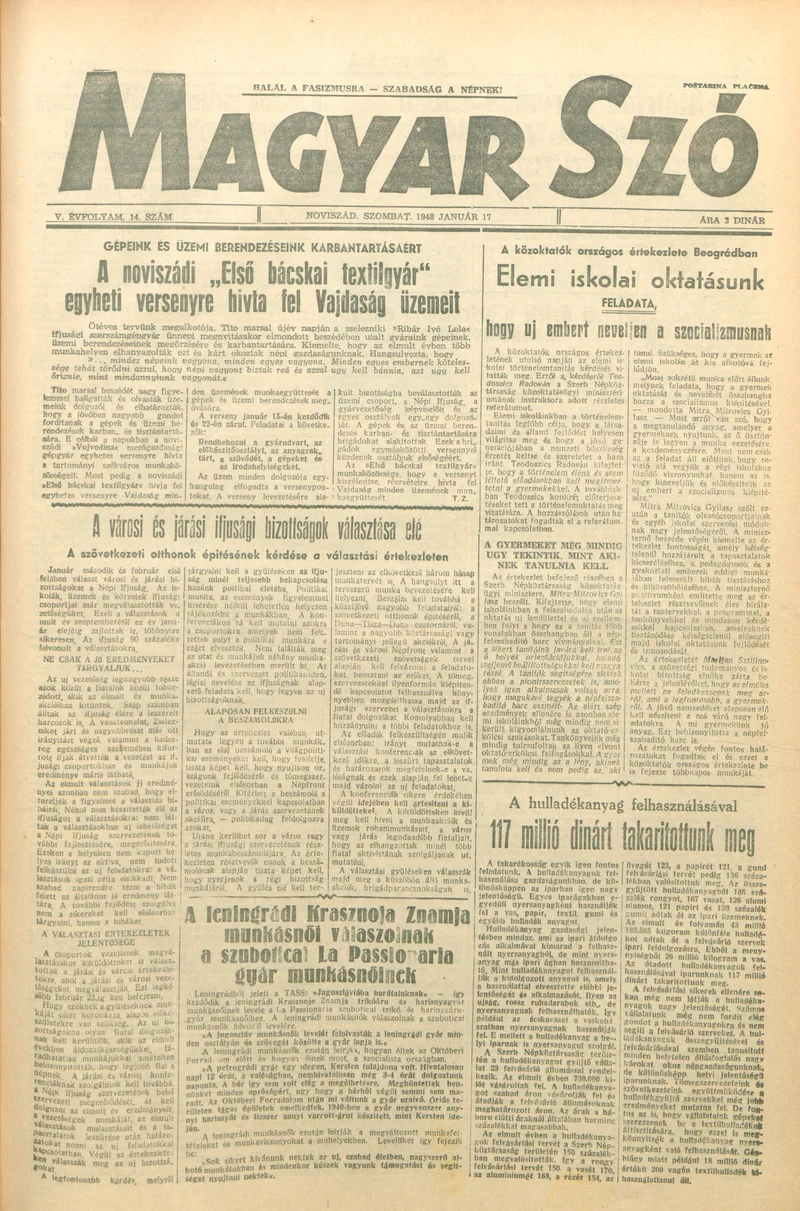 Magyar Szó, 5. évf. 1948. január 17. 14. sz. 1–6. oldal