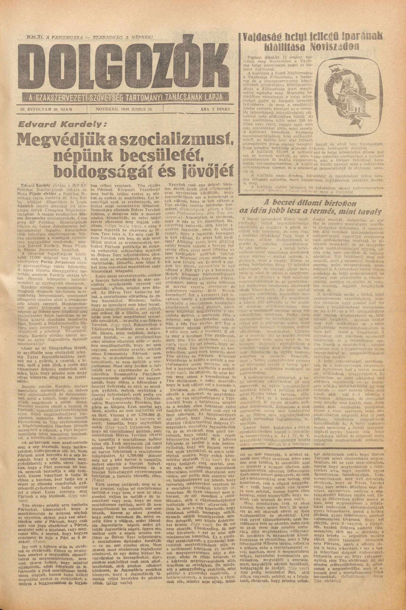 Dolgozók, 3. évf. 1949. június 24. 26. sz.
