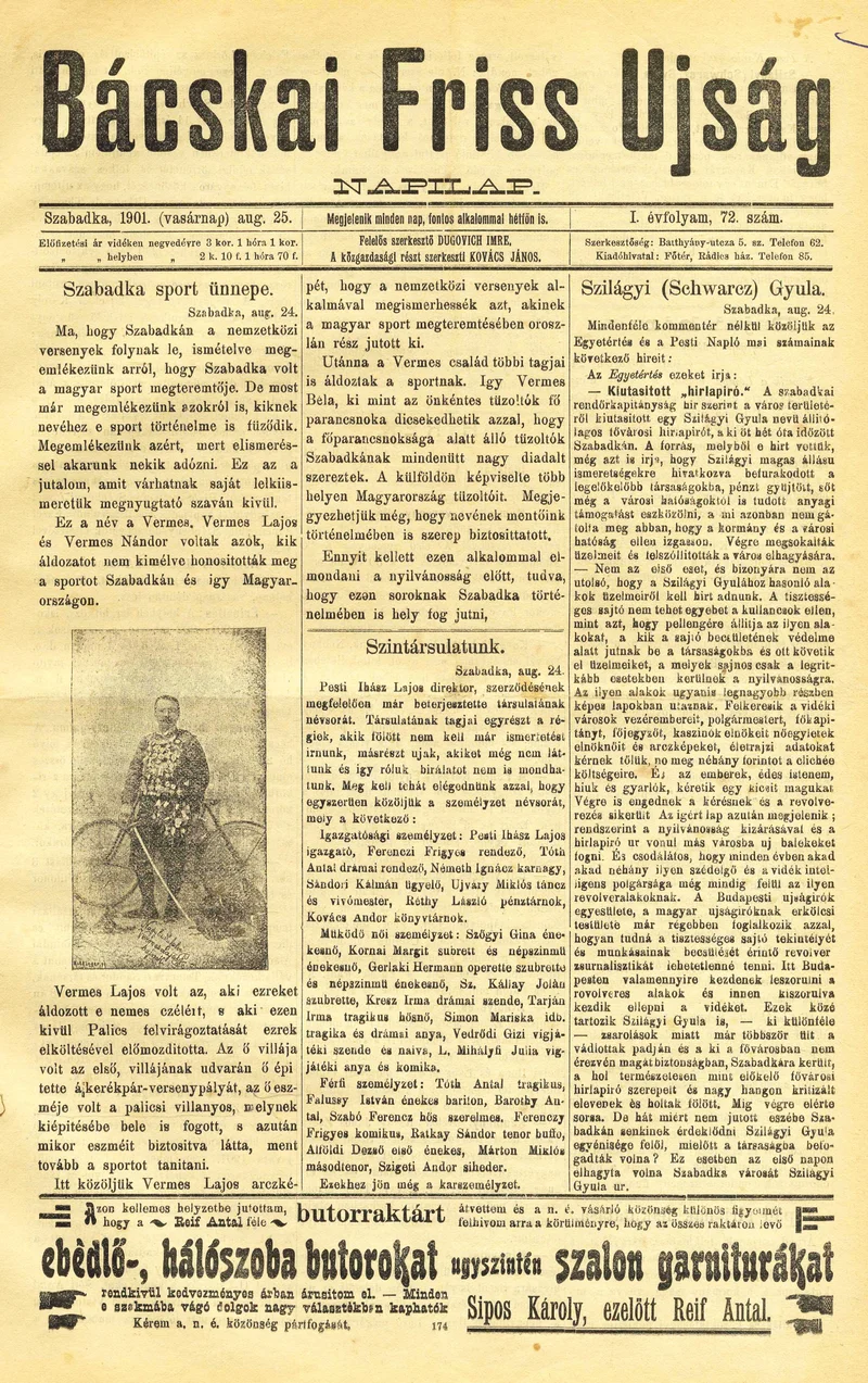 Bácskai Friss Ujság, 1. évf. 1901. augusztus 25. 72. sz.
