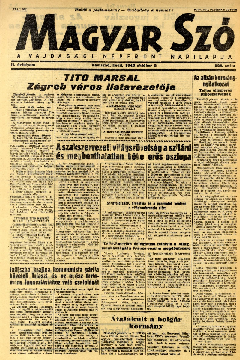 Magyar Szó, 2. évf. 1945. október 2. 228. sz. 1–4. oldal