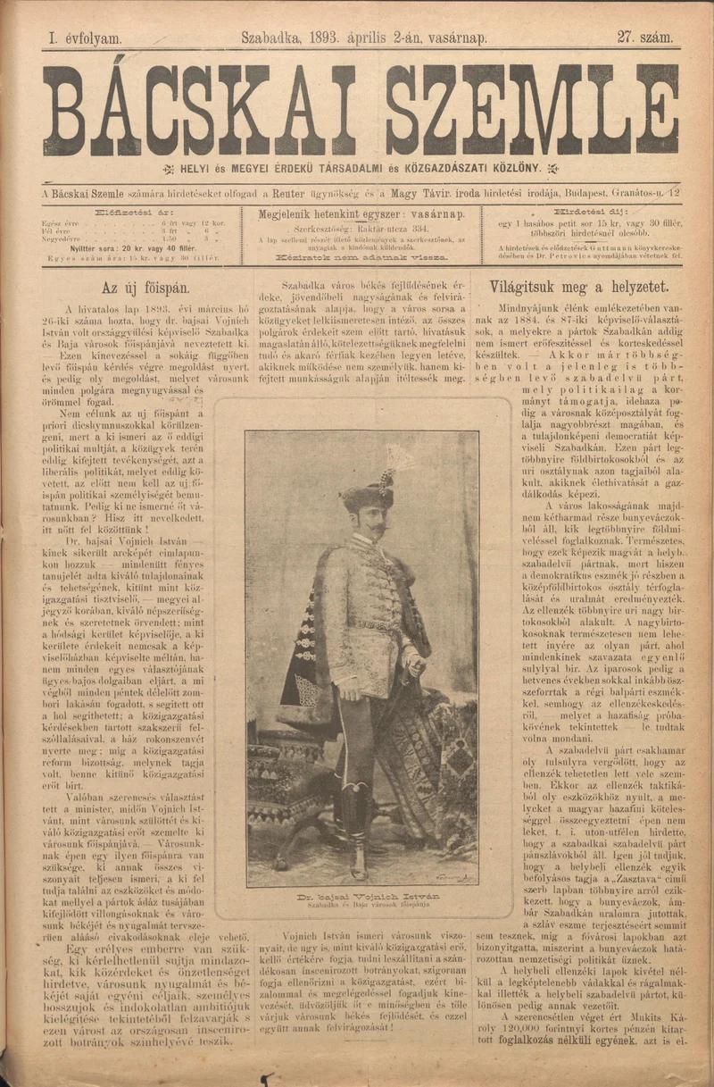 Bácskai Szemle, 1. évf. 1893. április 2. 27. sz.