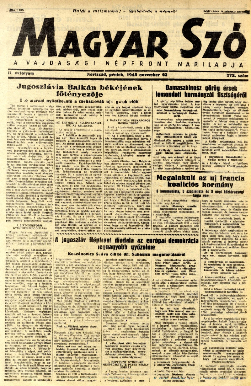 Magyar Szó, 2. évf. 1945. november 23. 272. sz. 1–4. oldal