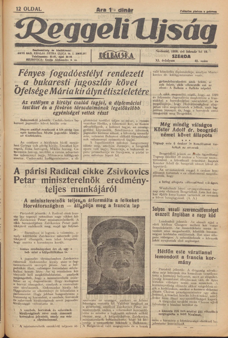 Reggeli Újság, 11. évf. 1930. február 19. 42. sz.