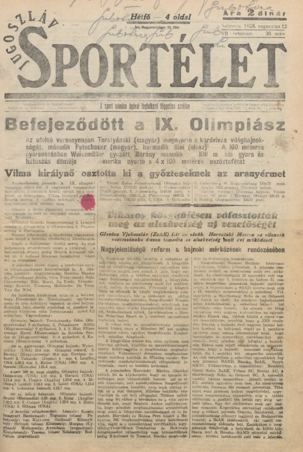 Jugoszláv sportélet, 7. évf. 1928. augusztus 12. 30. sz.