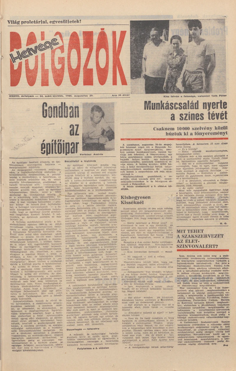 Dolgozók, 39. évf. 1985. augusztus 29. 34. sz.
