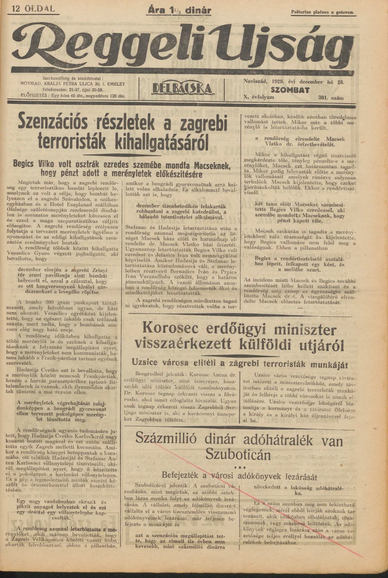Reggeli Újság, 10. évf. 1929. december 28. 301. sz.