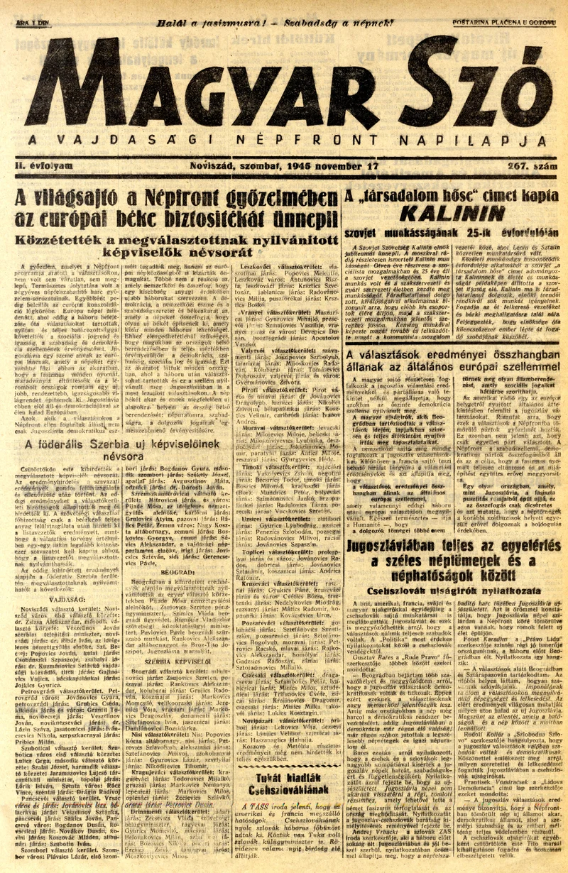 Magyar Szó, 2. évf. 1945. november 17. 267. sz. 1–4. oldal