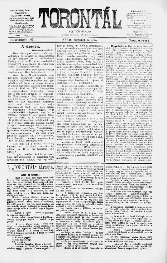 Torontál, 34. évf. 1905. március 8. 55. sz.