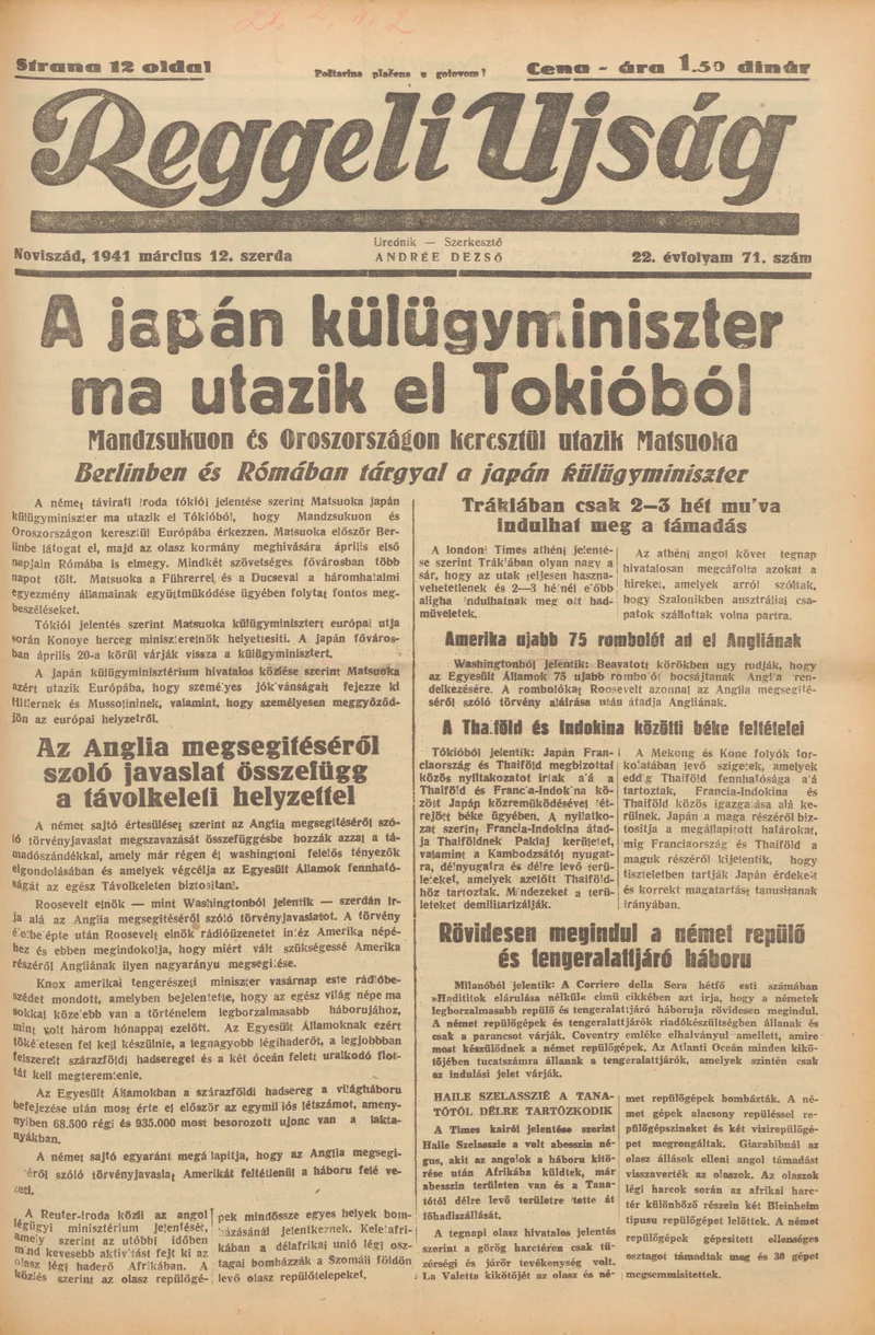 Reggeli Újság, 22. évf. 1941. március 12. 71. sz.