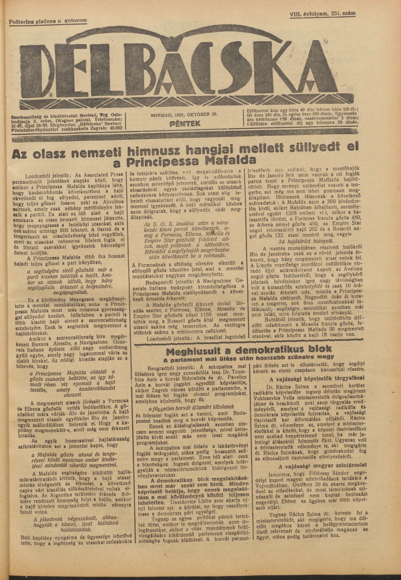 Délbácska, 8. évf. 1927. október 28. 251. sz.