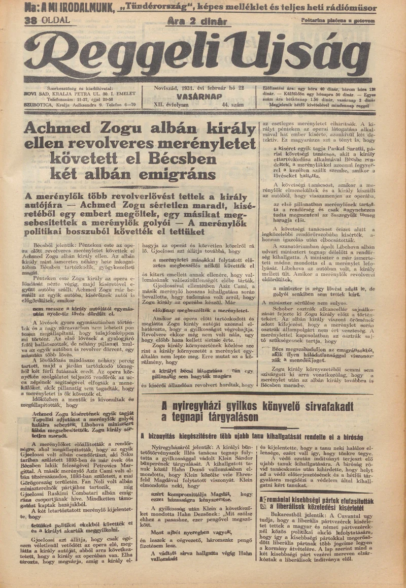 Reggeli Újság, 12. évf. 1931. február 22. 44. sz.