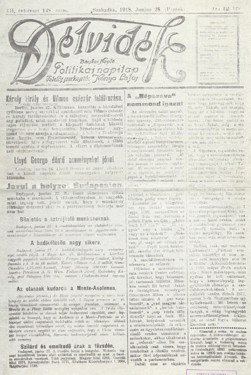 Délvidék, 12. évf. 1918. június 28. 148. sz.