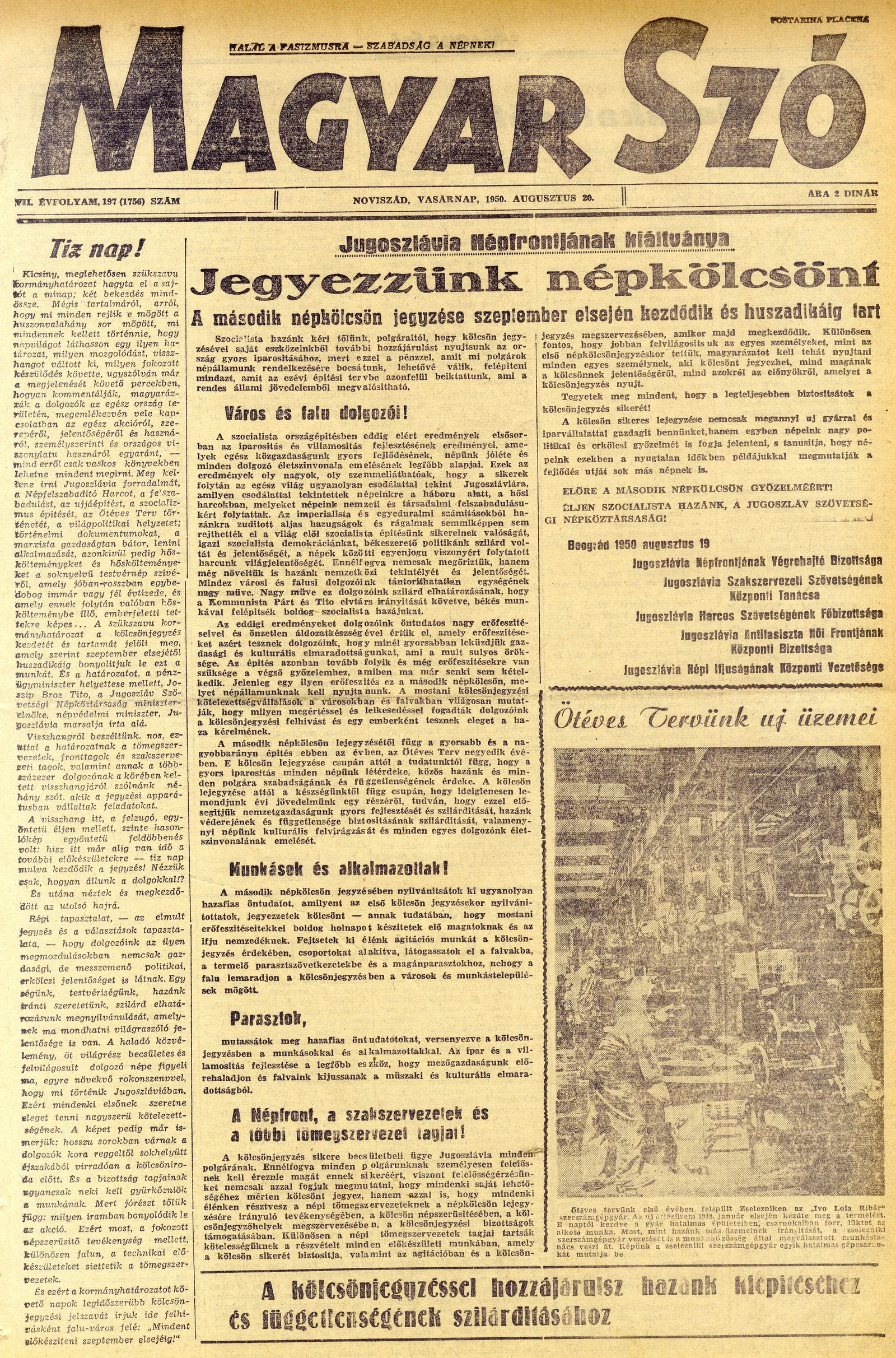 Magyar Szó, 7. évf. 1950. augusztus 20. 197. sz. 1–4. oldal