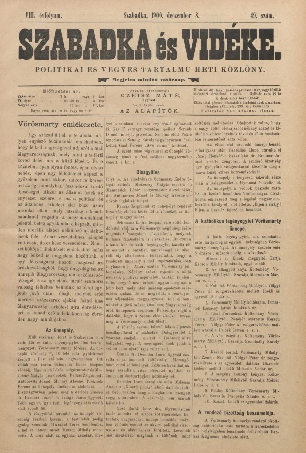Szabadka és vidéke II, 8. évf. 1900. december 8. 49. sz.