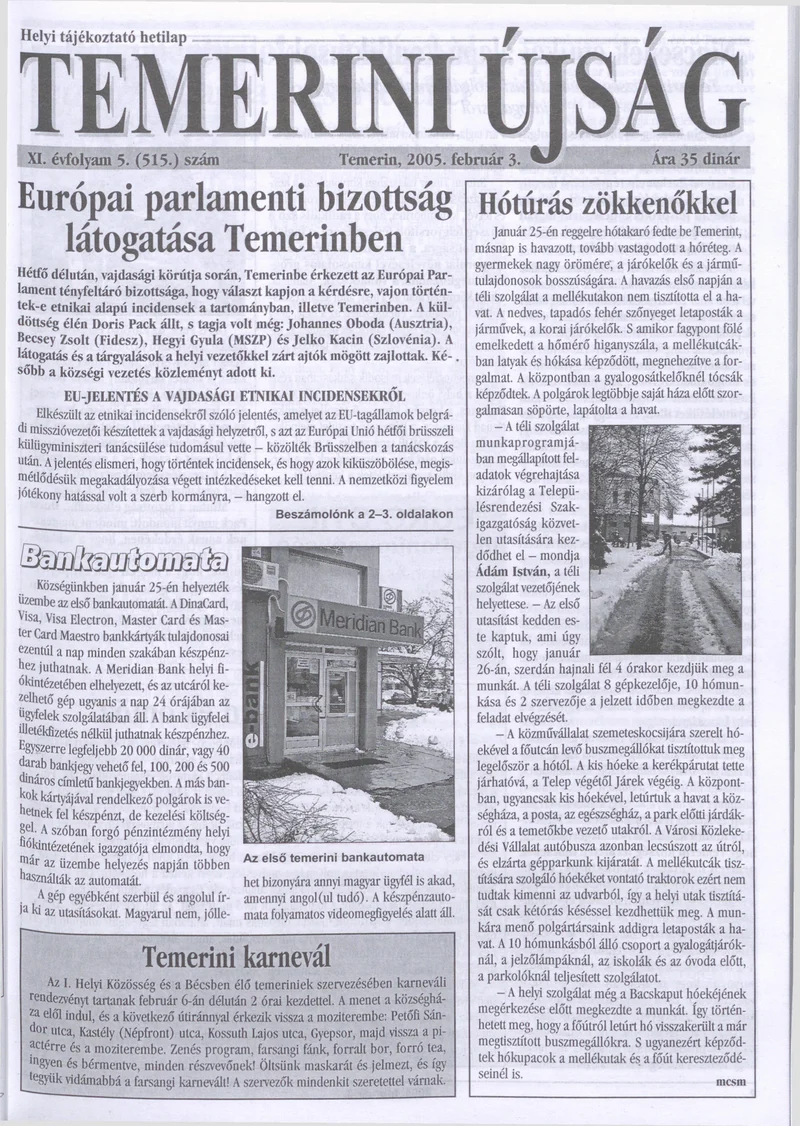 Temerini Újság, 11. évf. 2005. február 3. 5. sz.